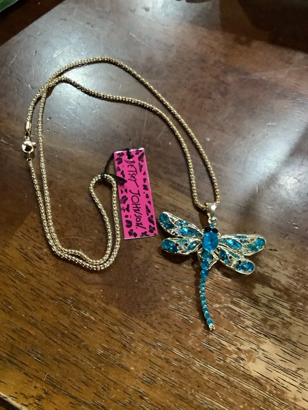 Betsey Johnson Gold-tone Necklace with Turquoise Blue Dragonfly Pendant